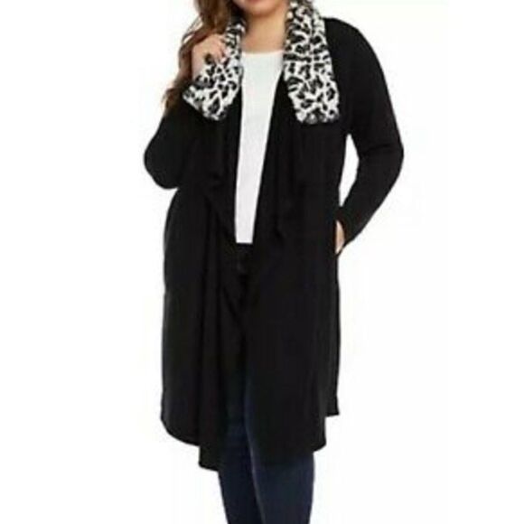 Karen Kane Sweaters - KAREN KANE Faux Fur Collar Long Cardigan.